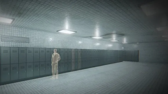 A row of changing-room lockers · 更衣室的一排储物柜